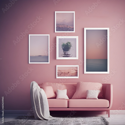 Living room interior with pastel colors - Generative Ai