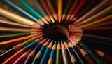A colorful collection of sharp pencils in a row generated by AI