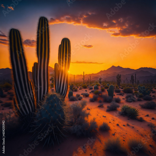 cactus at sunset,Generative IA 