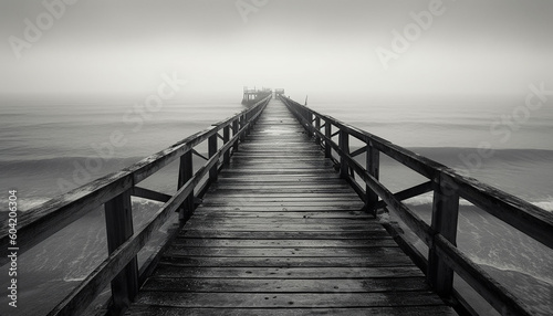 Tranquil scene, vanishing point, horizon over water generated by AI