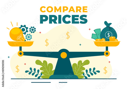 Compare Prices Vector Illustration of Inflation in Economy, Scales with Price and Value Goods in Flat Cartoon Hand Drawn Landing Page Templates