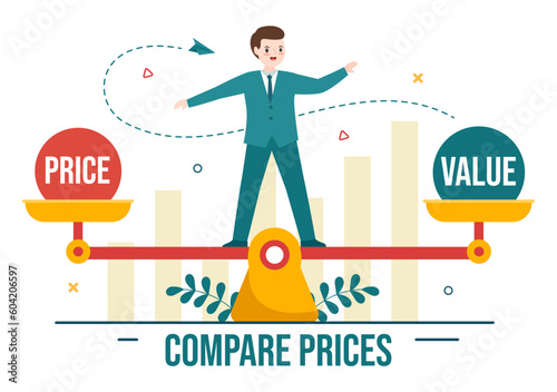 Compare Prices Vector Illustration of Inflation in Economy, Scales with Price and Value Goods in Flat Cartoon Hand Drawn Landing Page Templates