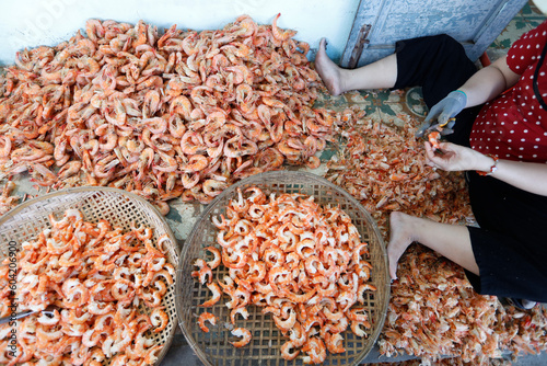 Woman at work in a sea food factory, dried shrimps, Vung Tau, Vietnam