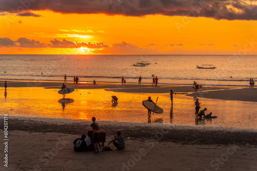View of Kuta Beach at sunset, Kuta, Bali photo