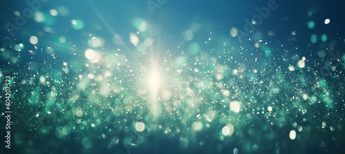 Bright sparkle glitter green tosca light bokeh background. Generative AI technology.