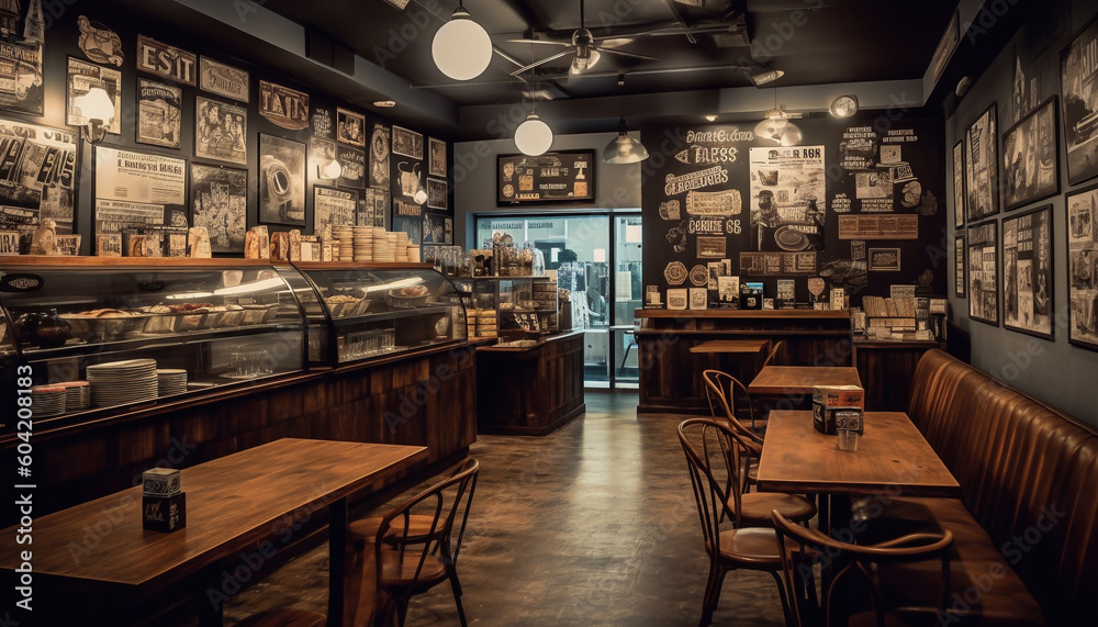 Modern bar design illuminates luxury nightlife inside city coffee shop generated by AI