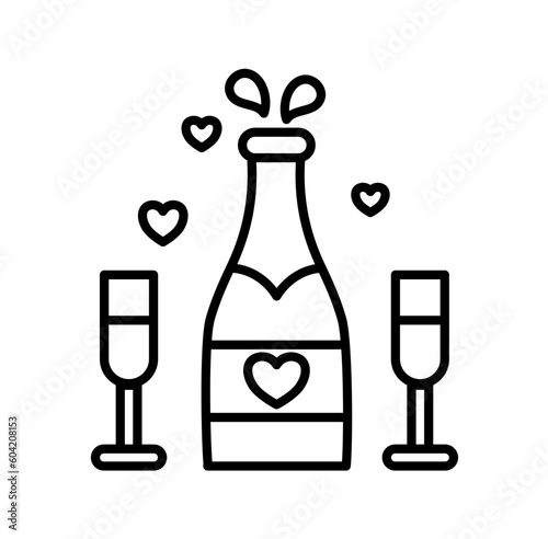 Cute wedding champagne outline icon
