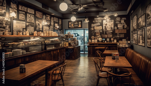 Modern bar design illuminates luxury nightlife inside city coffee shop generated by AI