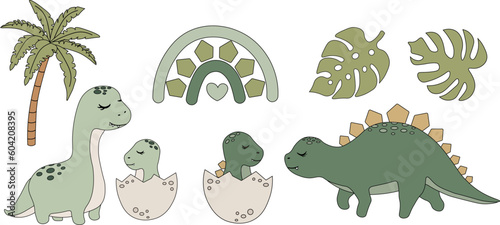 Stock Vector Graphics Dinosaurs with baby isolated on white background.