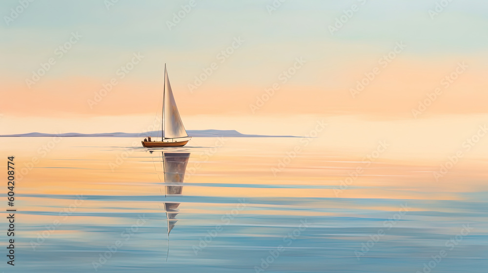 Fototapeta premium A reflective evening scene of a ship