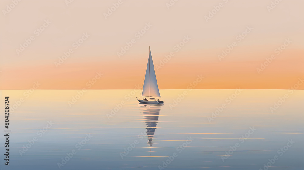 Fototapeta premium A reflective evening scene of a ship