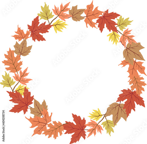 Wreath with Autumn leaves in isolated background. Vector illustration