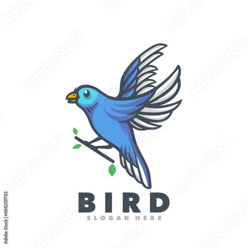 blue bird on a branch with flowers © Bayuktx