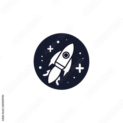 rocket logo flying to space in isolated background