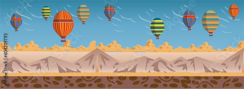 Cappadocia Turkey Travel Destination with Air Balloons View Game Background