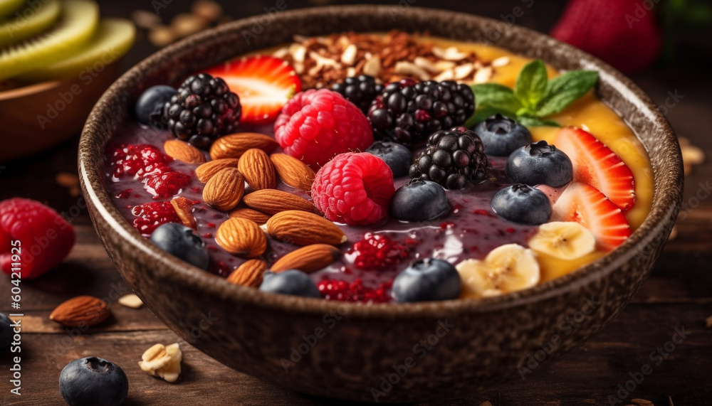 A gourmet bowl of healthy yogurt, granola, and mixed berries generated by AI A gourmet bowl of healthy yogurt, granola, and mixed berries generated by AI