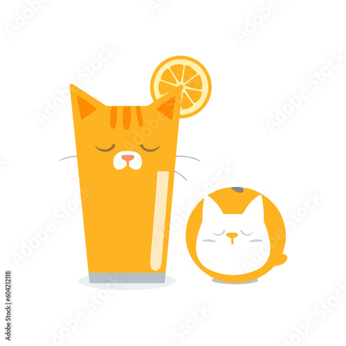 orange cat with orange juice 