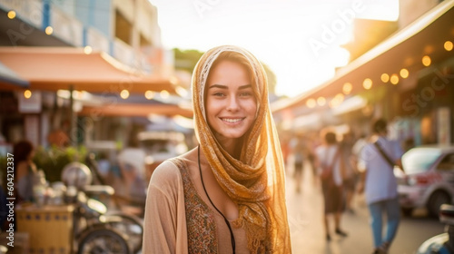 Wallpaper Mural a young adult woman on vacation at sandy tourist beach, man ro teenager on summer vacation, people as tourists , tourism. Generative AI Torontodigital.ca