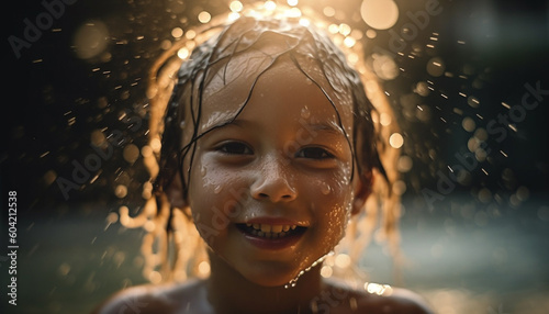 Carefree children playing in the rain, pure innocence and joy generated by AI