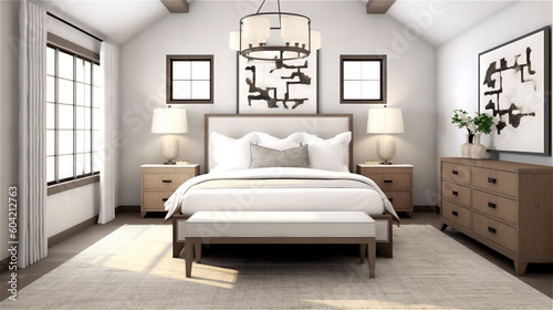 Generative AI  Timeless Tranquility  A Transitional Style Bedroom Design