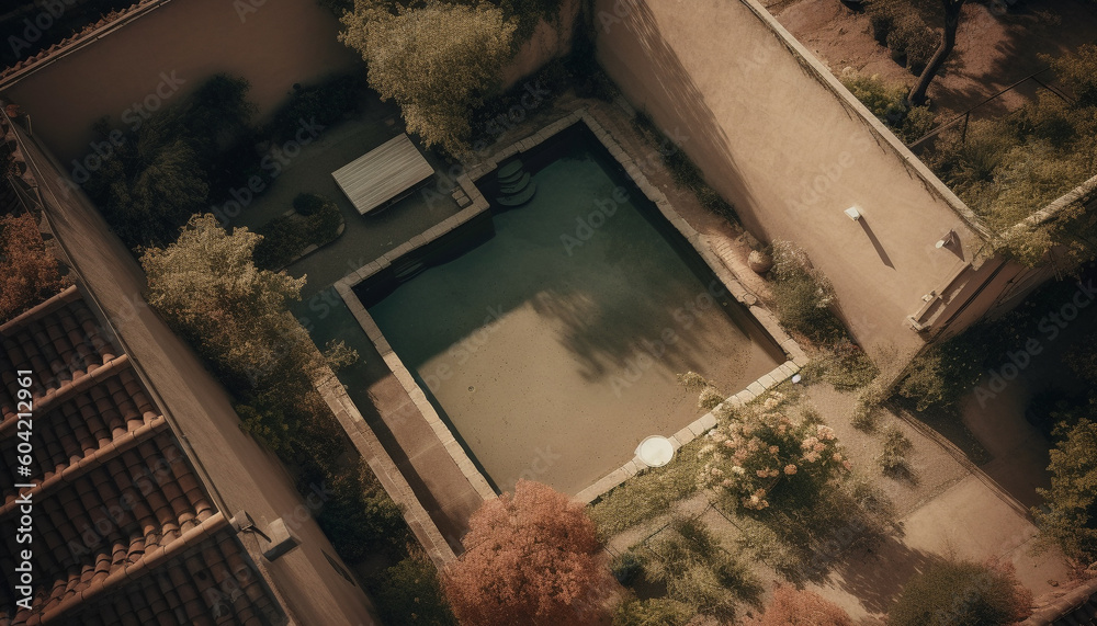 A tranquil scene of a formal garden at dusk generated by AI A tranquil scene of a formal garden at dusk generated by AI