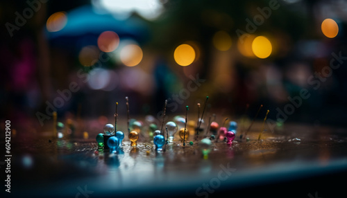 Abstract decoration reflects vibrant nightlife at outdoor celebration party generated by AI © Stockgiu