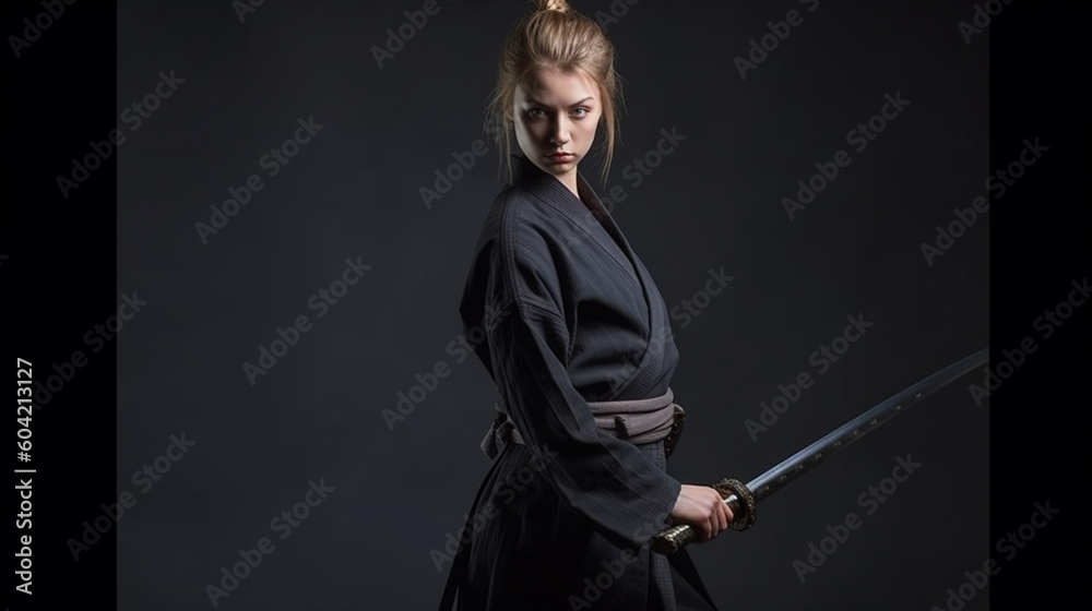 martial arts samurai with katana. Generative AI