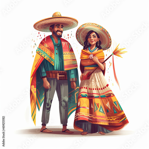 Latin American Couple in Lively Traditional Dress. Their attire showcases the richness and diversity of Latin American heritage, capturing the essence of centuries-old traditions. Generative AI.