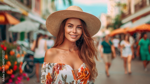young adult woman traveling...