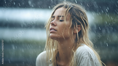 woman in rainy weather with...