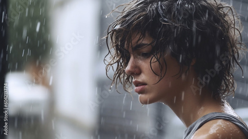 woman in rainy weather with...