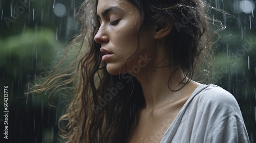 woman in rainy weather with...