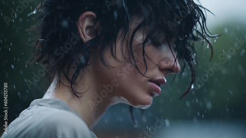 woman in rainy weather with...