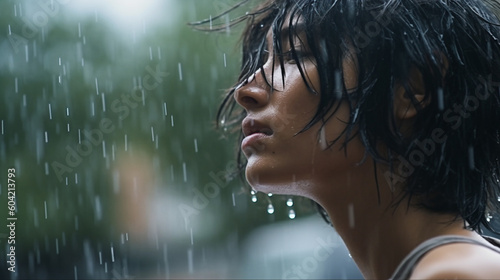woman in rainy weather with...