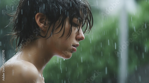 man in rainy weather with r...