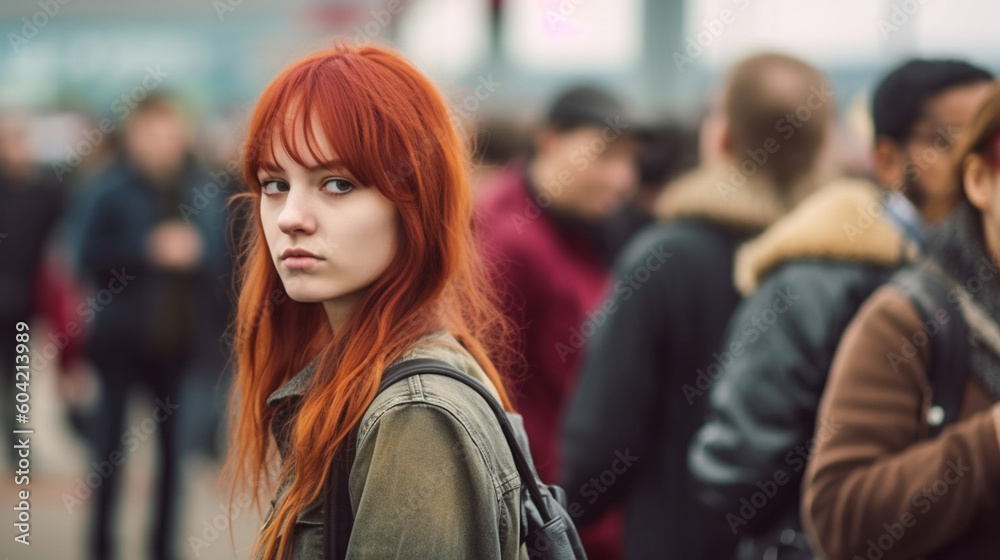 bad mood, crowd, dense crowd or queue, fictional place and happening, young adult people. Generative AI bad mood, crowd, dense crowd or queue, fictional place and happening, young adult people. Generative AI