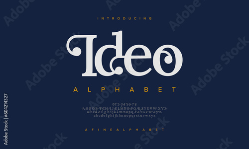 Ideo abstract digital technology logo font alphabet. Minimal modern urban fonts for logo, brand etc. Typography typeface uppercase lowercase and number. vector illustration