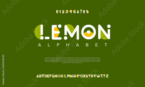 Lemon abstract digital technology logo font alphabet. Minimal modern urban fonts for logo, brand etc. Typography typeface uppercase lowercase and number. vector illustration