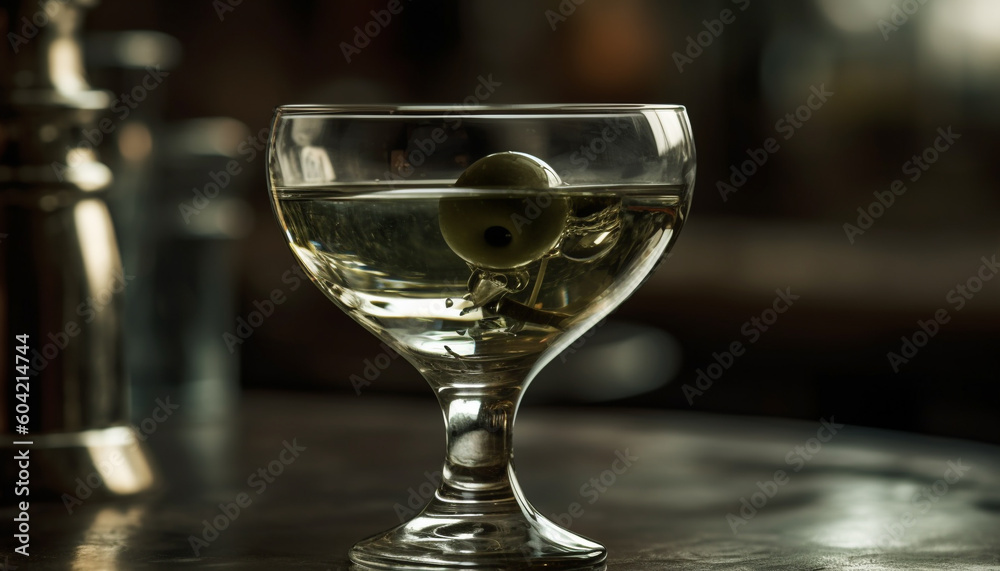 A luxurious martini glass with a fresh olive garnish generated by AI