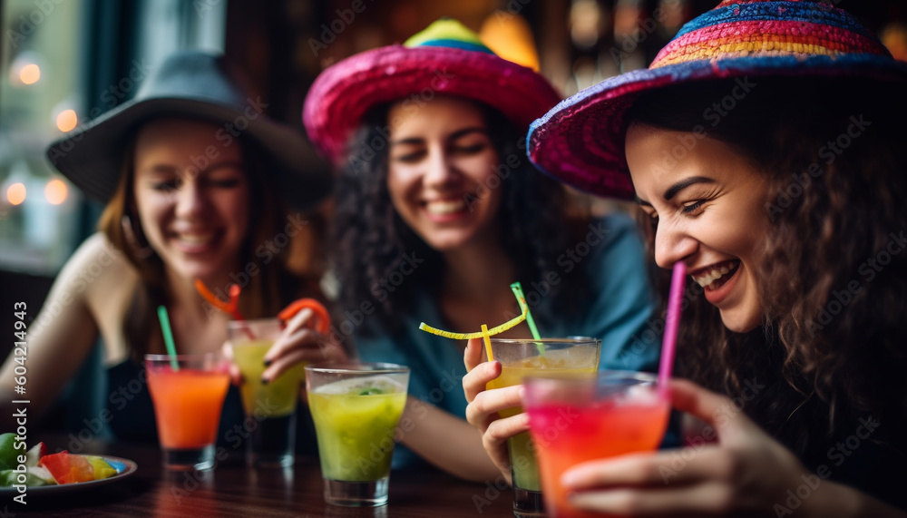 A carefree group of young adults clubbing and enjoying refreshments generated by AI A carefree group of young adults clubbing and enjoying refreshments generated by AI