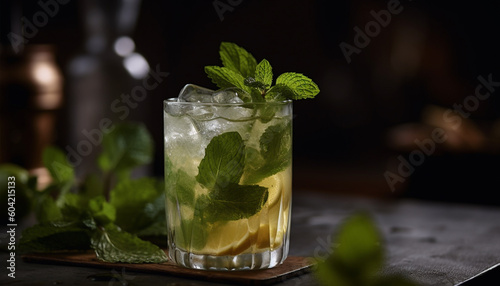 Cuban mojito cocktail with fresh citrus fruit and peppermint leaf generated by AI