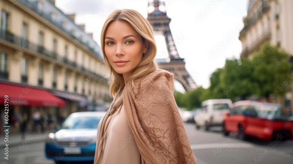 young adult woman, outside in her free time or in everyday life or weekend, strolling through the city or vacation as a city trip. Generative AI young adult woman, outside in her free time or in everyday life or weekend, strolling through the city or vacation as a city trip. Generative AI