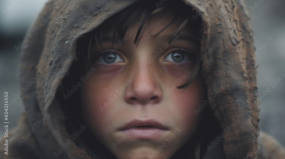 fictional person and environment, a young little underage child with a very sad facial expression and sad look in dark environment fictional person and environment, a young little underage child with a very sad facial expression and sad look in dark environment