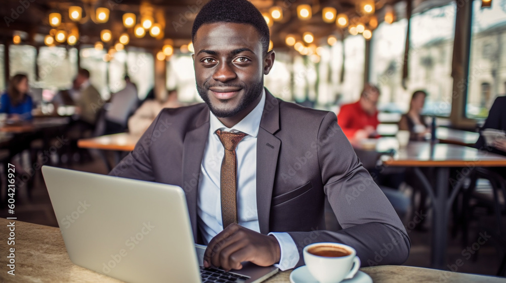 adult man, businessman with a promising career, at the laptop sitting in a cafe or restaurant, or digital nomad, having fun and enjoying working at the job adult man, businessman with a promising career, at the laptop sitting in a cafe or restaurant, or digital nomad, having fun and enjoying working at the job