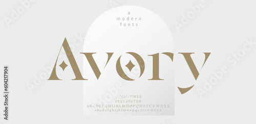 Luxury sans serif alphabet letters font and number. Classic Lettering Minimal Fashion Designs. Typography wedding fonts and logo. vector illustration photo