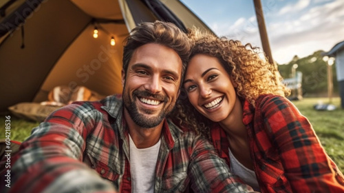 adult man and woman camping...