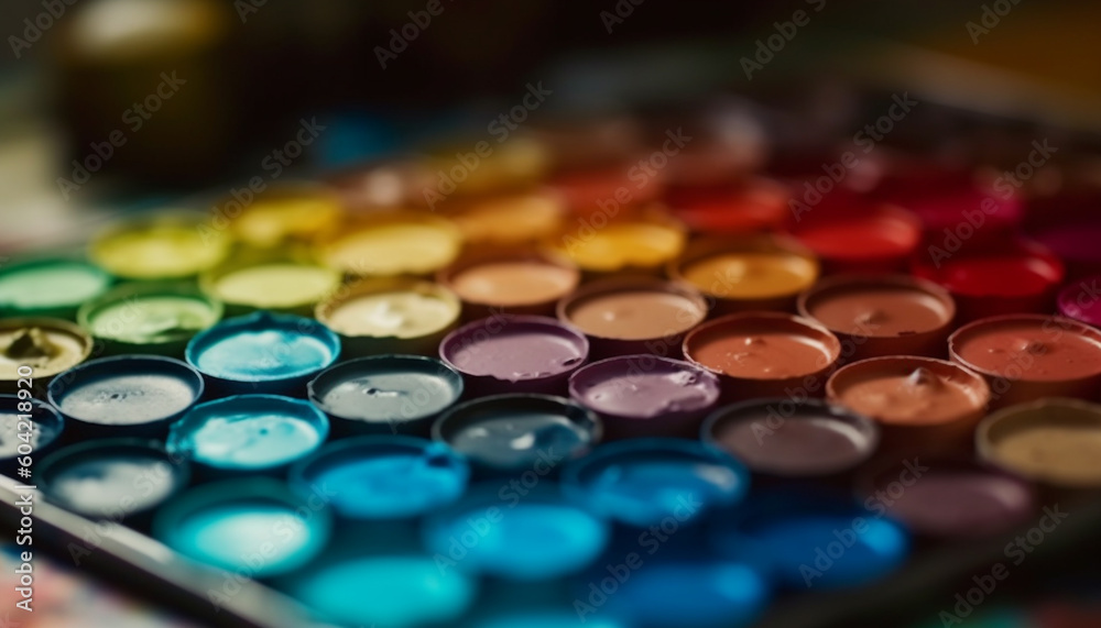 Naklejka premium Glittering make up equipment in vibrant colors for glamorous celebration generated by AI