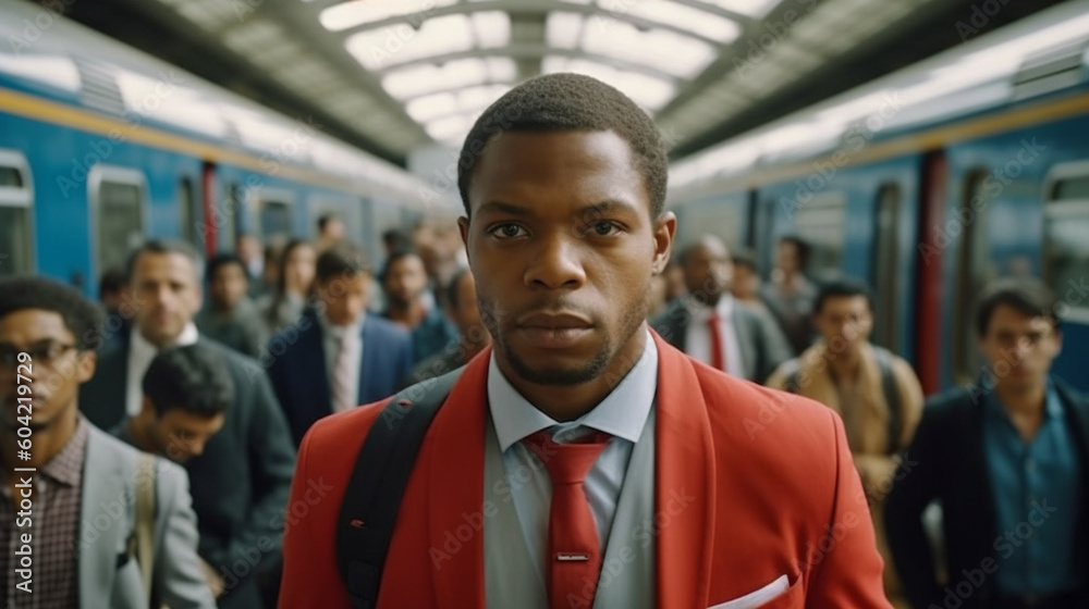 exit at the station, arrival at the platform, leaving the station building, in a suit, young adult people, man, commuting to work exit at the station, arrival at the platform, leaving the station building, in a suit, young adult people, man, commuting to work