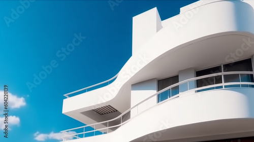 penthouse apartment in residential building or hotel  blue sky white house