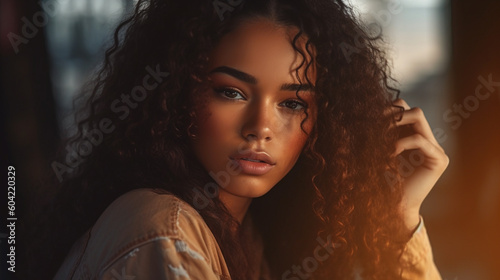 young adult woman with curl...
